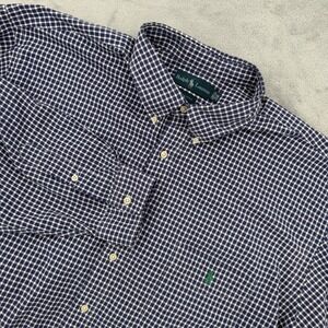 Ralph Lauren Mens Gingham Button Down Shirt Navy Blue White‎ Cotton Size 3X BIG